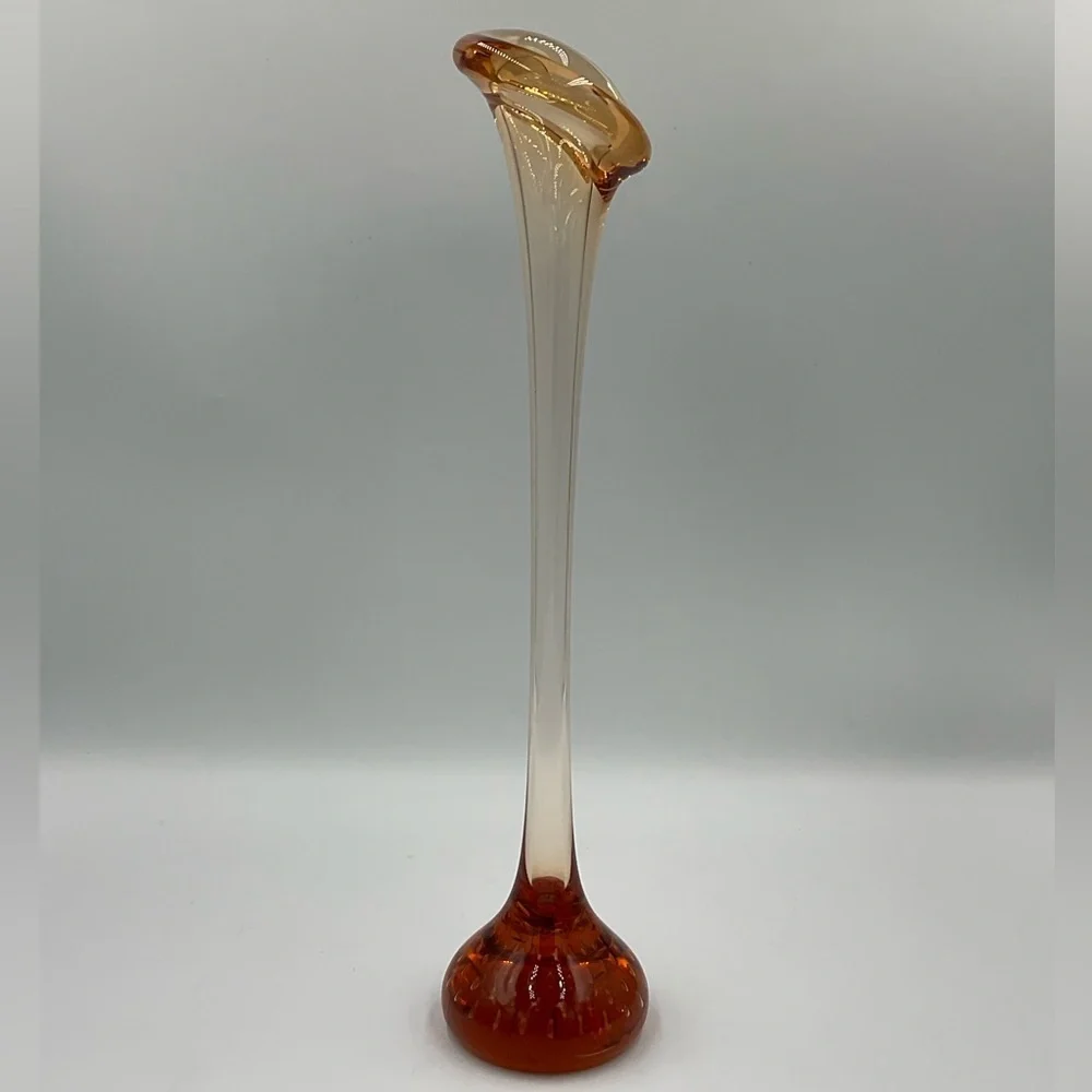 Vintage Amber Swedish Aseda Glasbruk Hand Blown “Jack in the Pulpit” Vase
